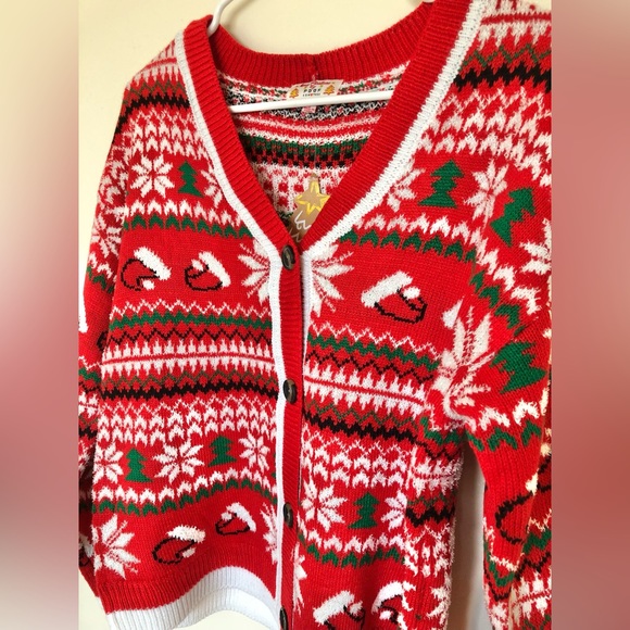 Poof Santa Hat Button Down Ugly Christmas Cardigan NWT - Picture 4 of 7
